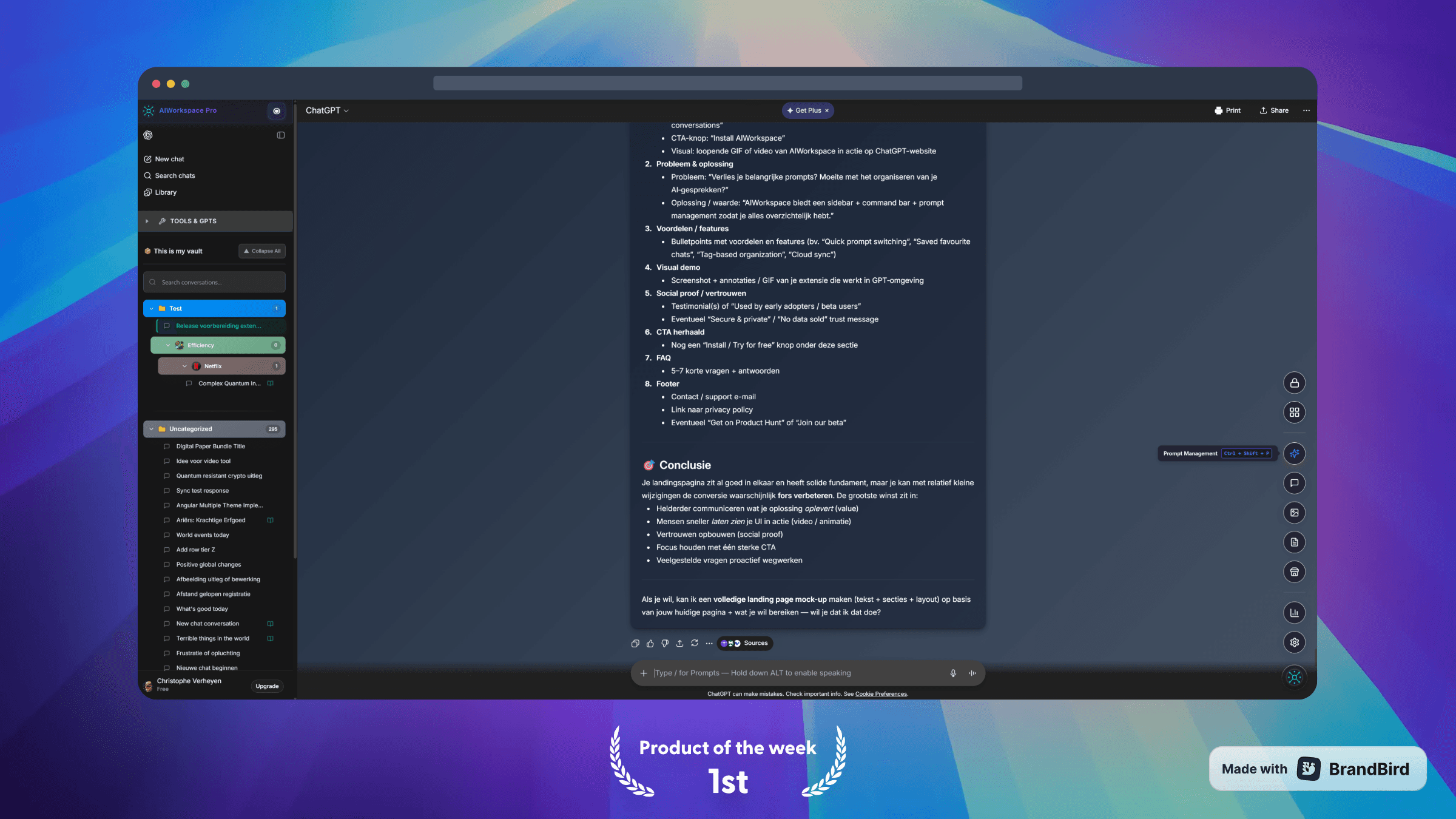 ChatGPT prompt library management interface showing organized prompt templates with folders, categories, and search functionality for AI power users