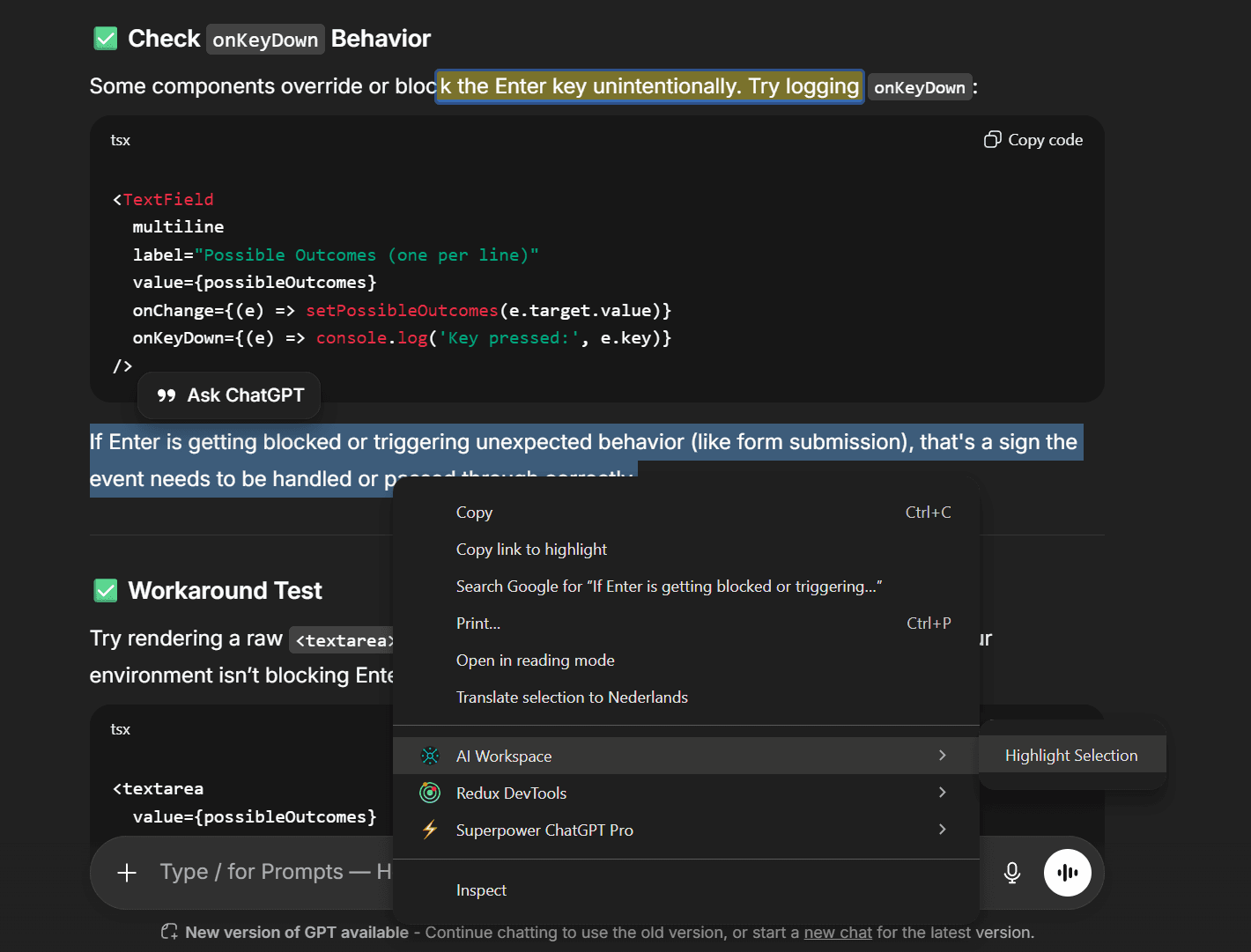 Context menu highlighting access
