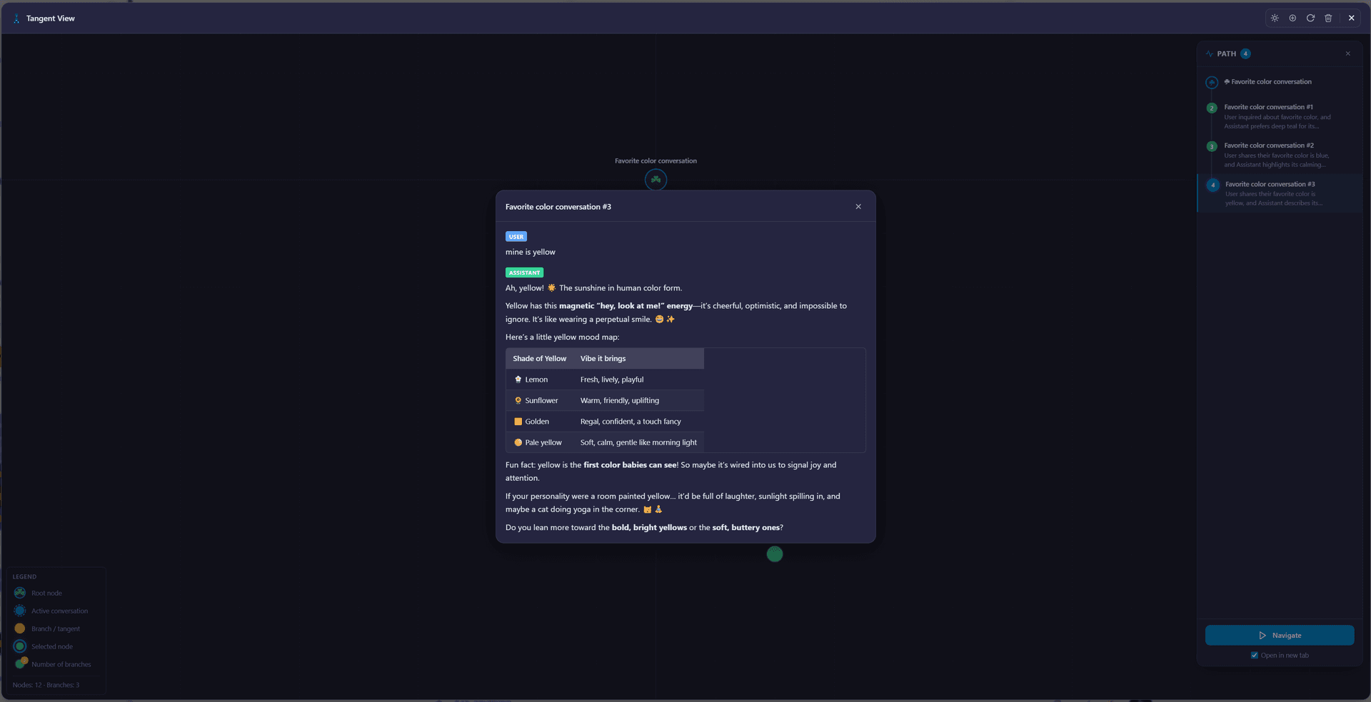Hover preview of a branch in Tangent View