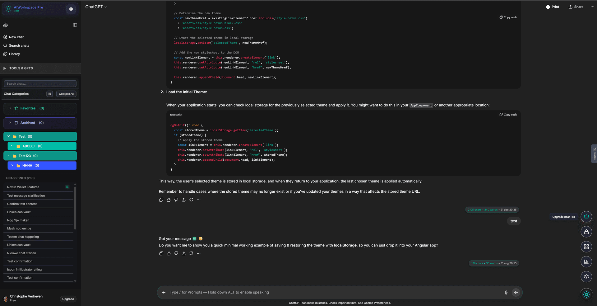 AI Workspace features injected into chatgpt.com UI