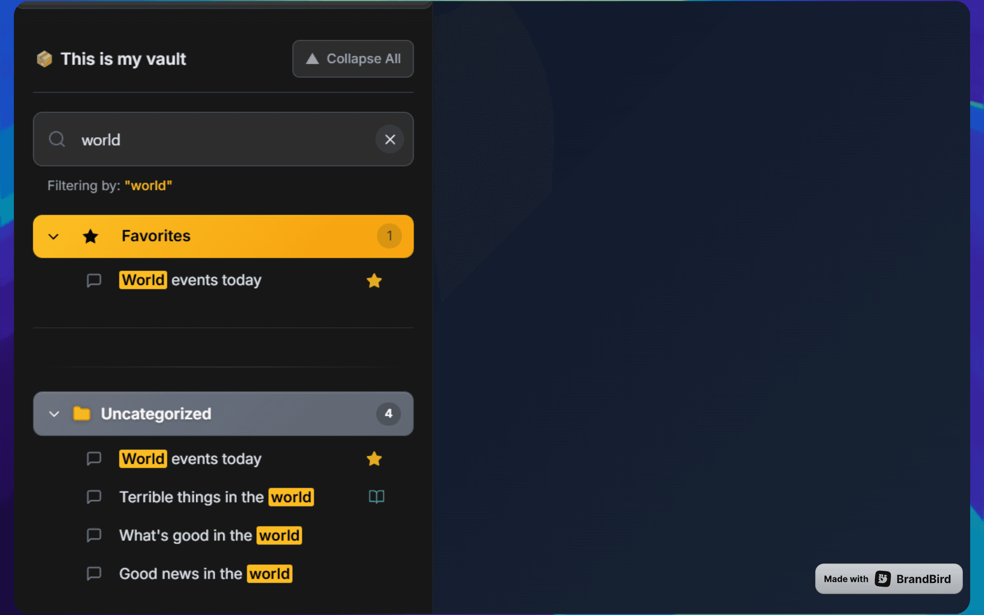 Instant search across all client files