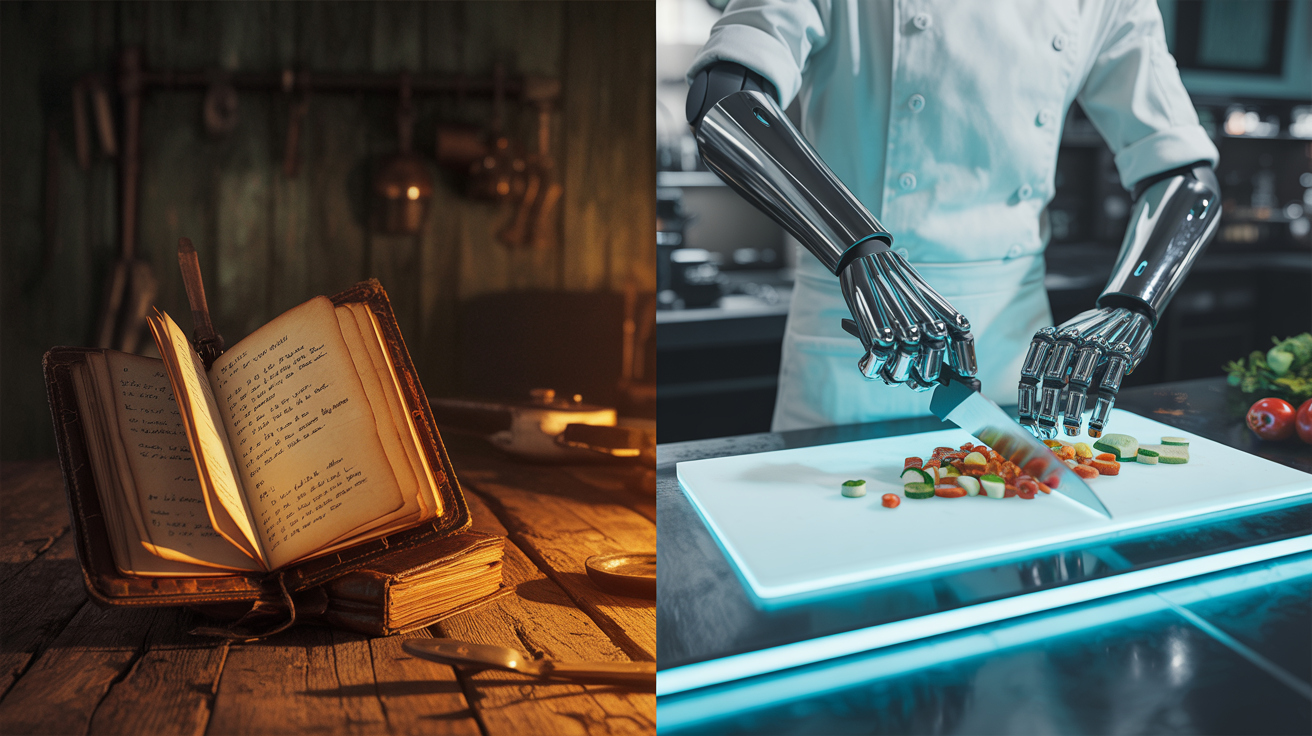 Visual metaphor: Recipe Book vs Private Chef