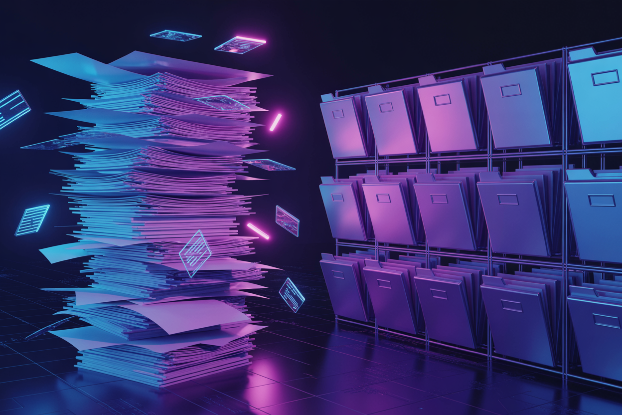 Comparison of a messy chat list versus an organized workspace