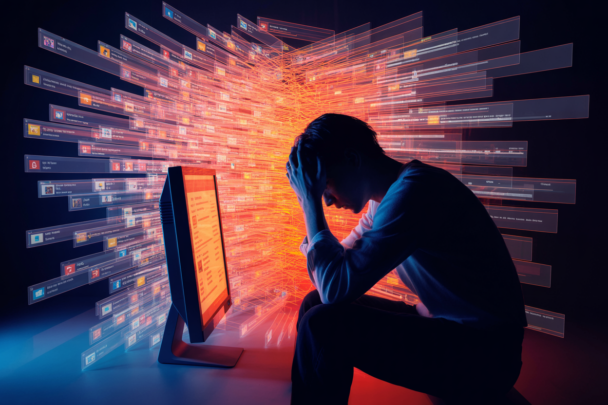 Illustration of cognitive overload with too many tabs