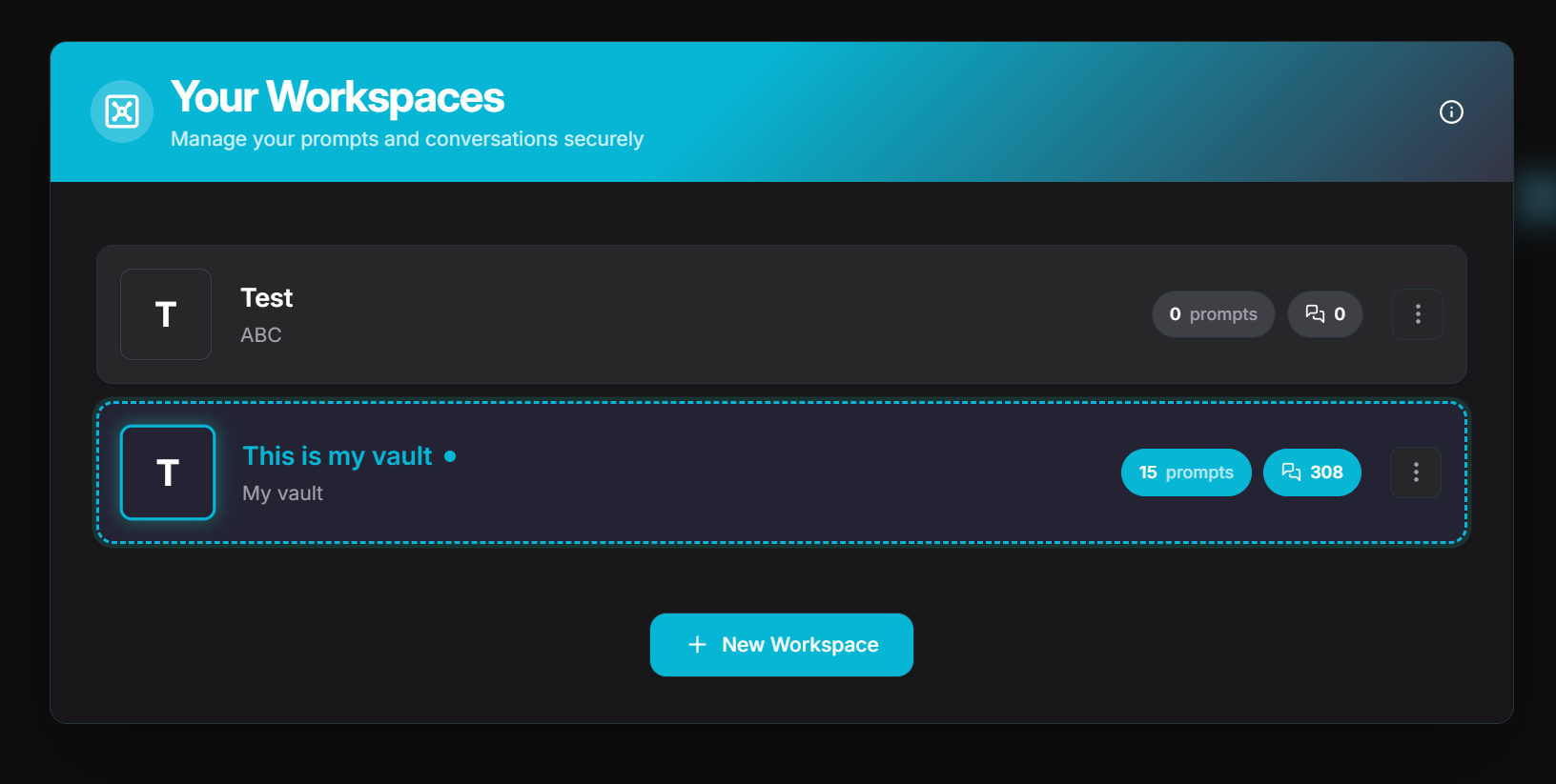 Workspace selector interface