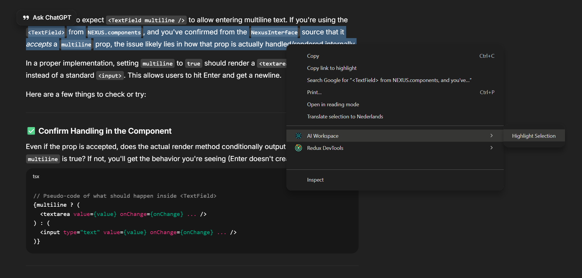 Screenshot showing text selection and highlight creation in action