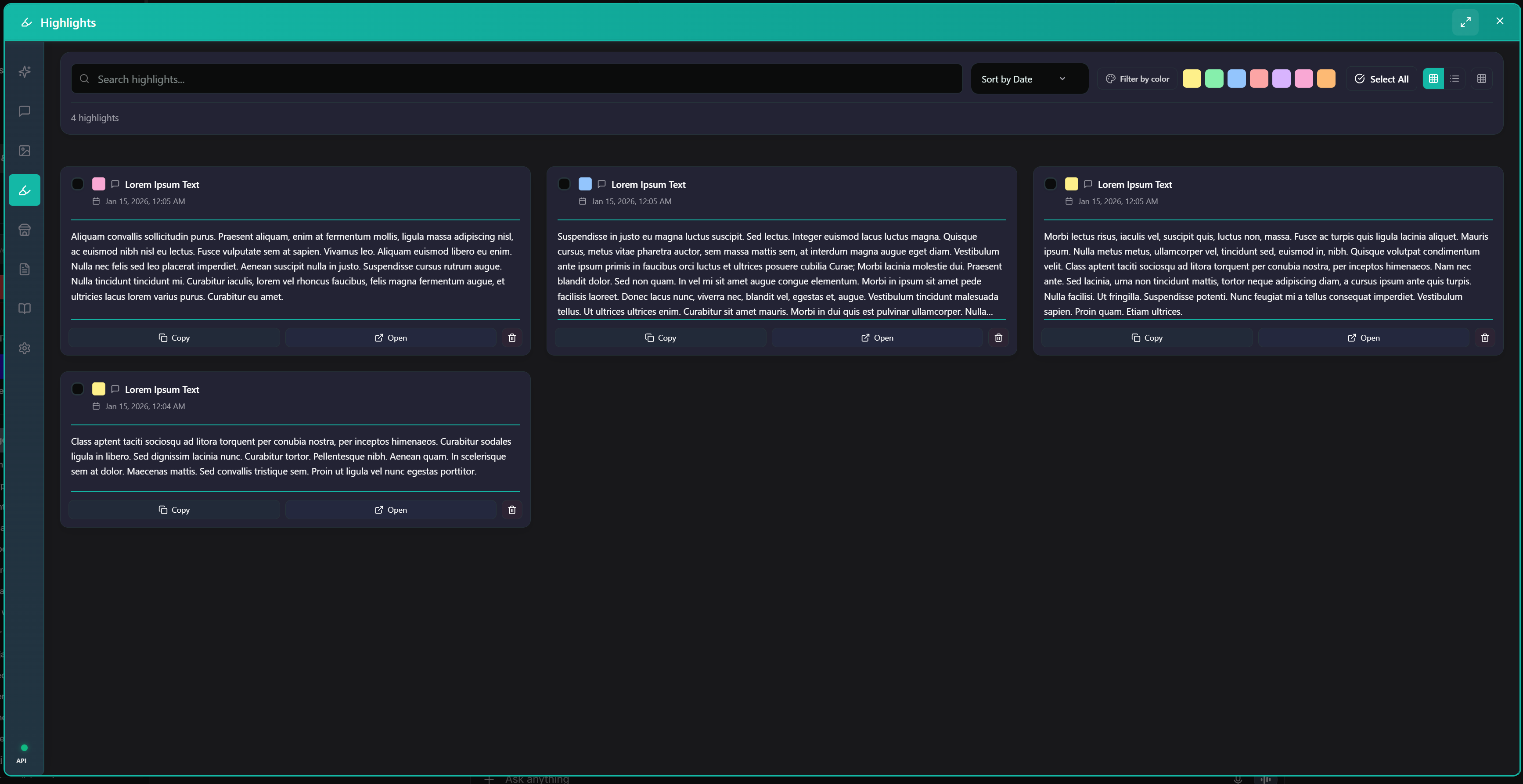 Highlights Management Screen