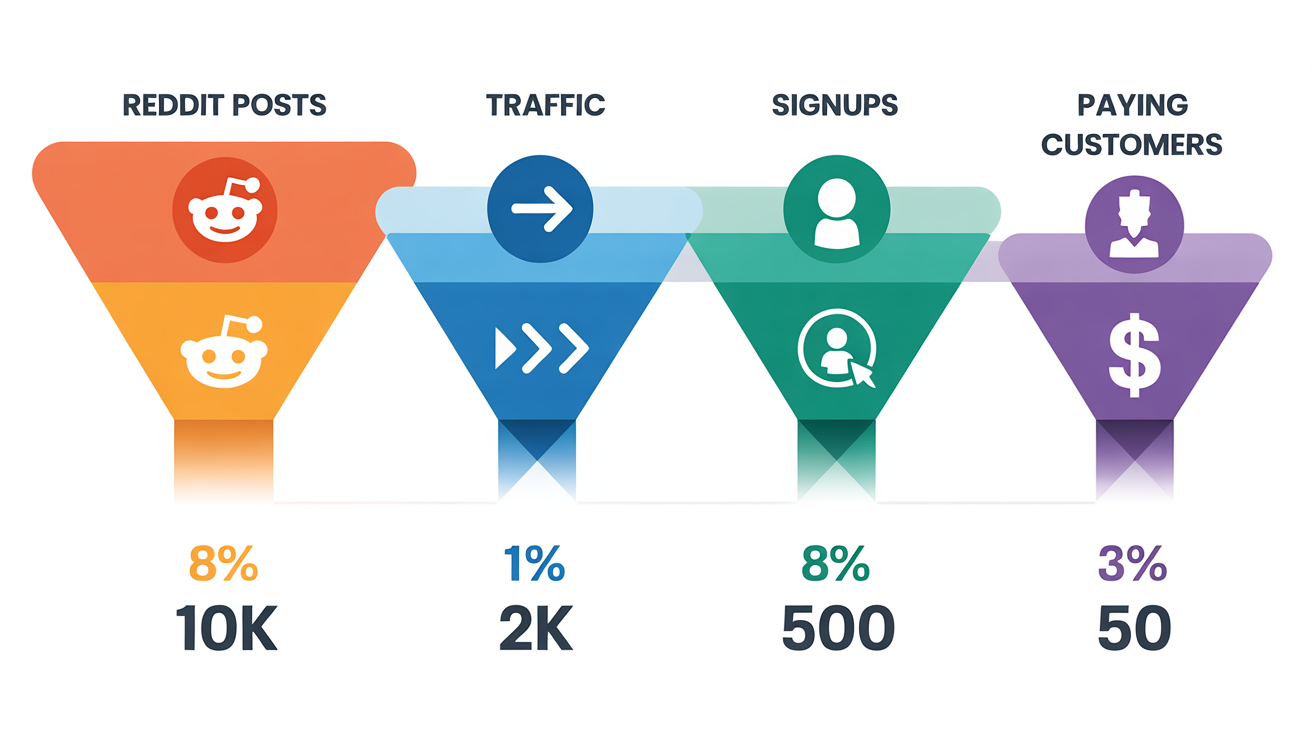 Diagram showing Reddit posts traffic funnel