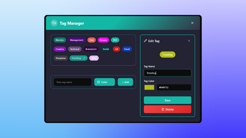 Tag Manager with color picker
