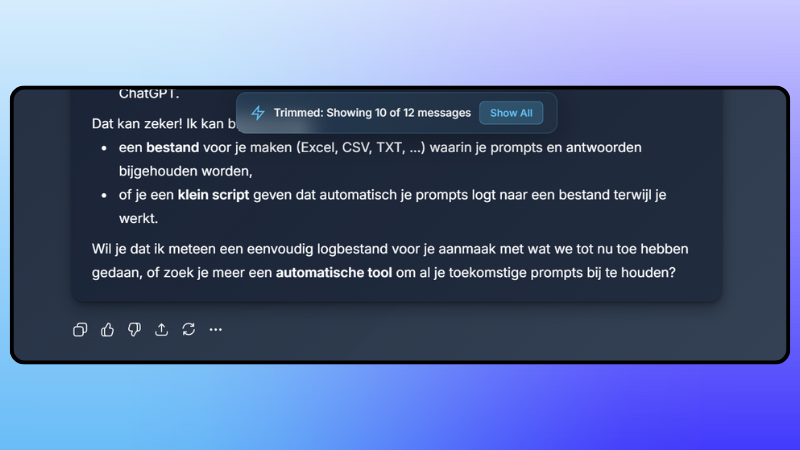 Thread Trimming in action showing trimmed message count
