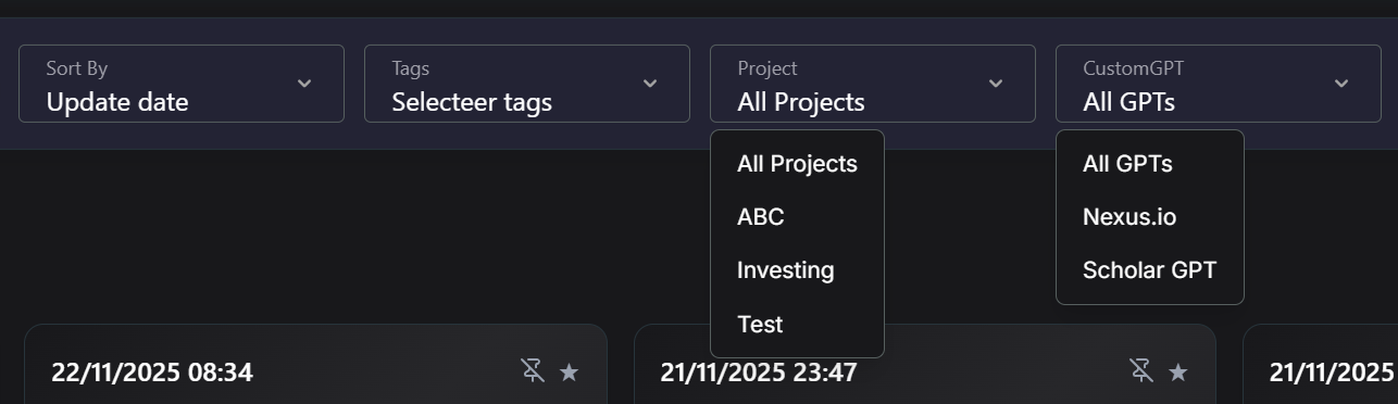 New filter dropdowns in the chat toolbar